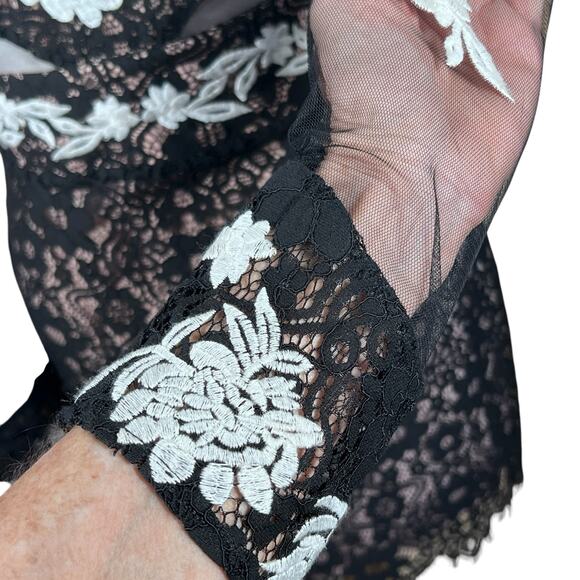Sugar + Lips Black Sheer Lace Dress with Sheer Cut-Outs & Embroidery XS NWT - Picture 7 of 16